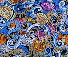 Sea seamless pattern hand drawn vectors 07