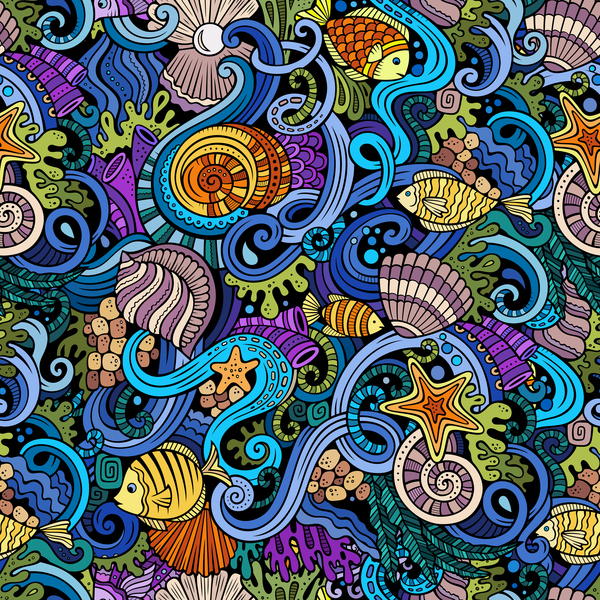 Sea seamless pattern hand drawn vectors 08