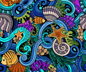 Sea seamless pattern hand drawn vectors 09