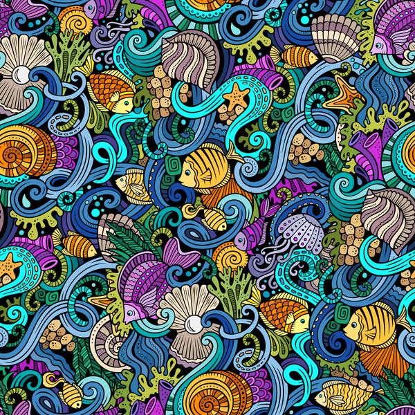 Sea seamless pattern hand drawn vectors 10