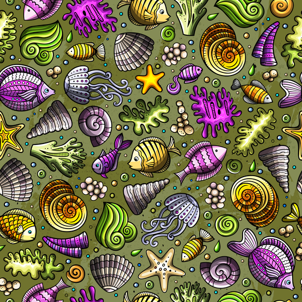 Sea seamless pattern hand drawn vectors 14