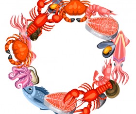 Seafood frame design vector 02