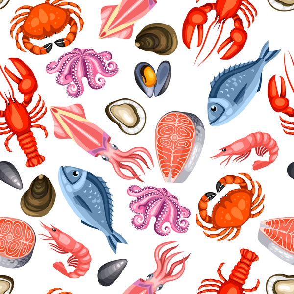 Seafood seamless pattern vector