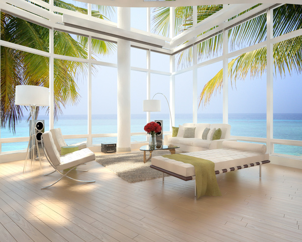 Seaside villa view room furnishings Stock Photo