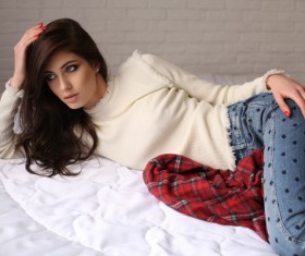 Side in bed woman Stock Photo