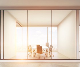 Small meeting room desk and chair backlight effect Stock Photo