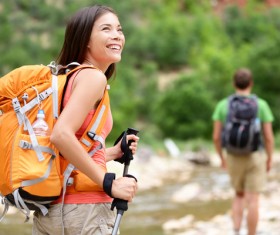 Smiling female hiker Stock Photo