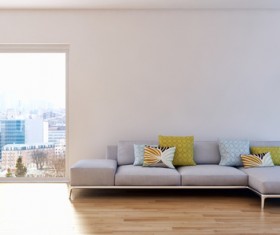 Sofa and floor lamp in the corner of the living room HD picture