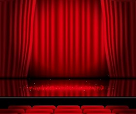 Stage and red curtain vector background 02