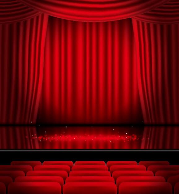 Stage and red curtain vector background 02