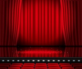 Stage and red curtain vector background 03