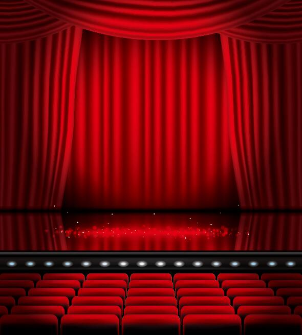 Stage and red curtain vector background 03