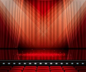 Stage and red curtain vector background 04
