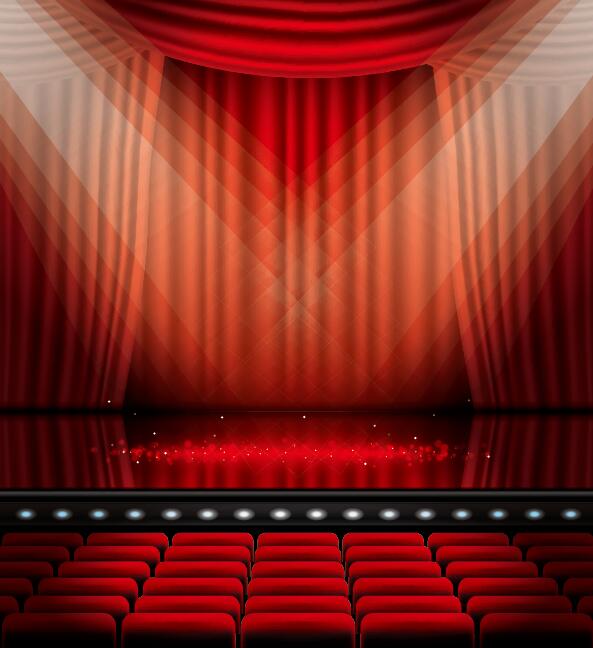 Stage and red curtain vector background 04