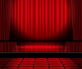 Stage and red curtain vector background 05