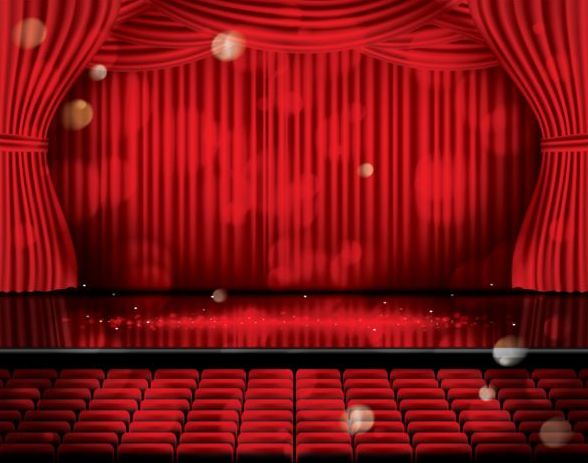 Stage and red curtain vector background 07