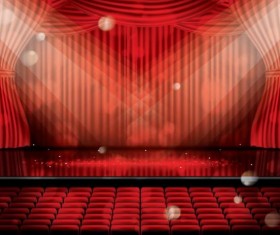 Stage and red curtain vector background 09