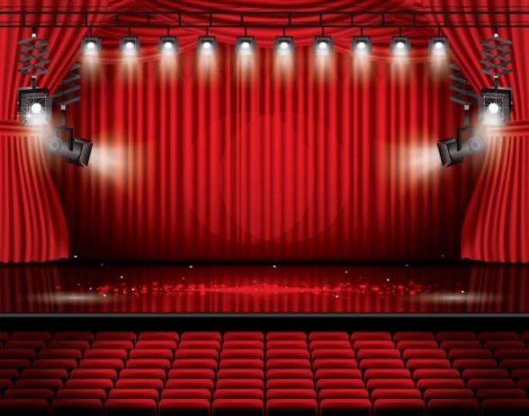 Stage and red curtain vector background 10