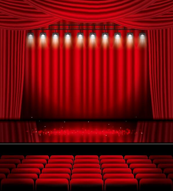 Stage and red curtain vector background 11