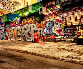 Street graffiti on the shop Stock Photo