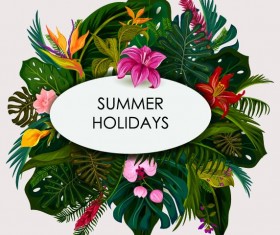 Summer background with tropical plant and flower vector 01