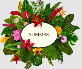 Summer background with tropical plant and flower vector 03