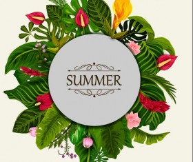 Summer background with tropical plant and flower vector 04