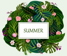 Summer background with tropical plant and flower vector 05