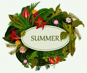 Summer background with tropical plant and flower vector 06