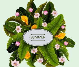 Summer background with tropical plant and flower vector 07