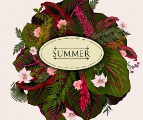 Summer background with tropical plant and flower vector 08