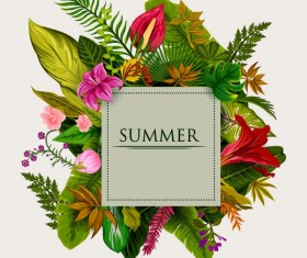 Summer background with tropical plant and flower vector 09