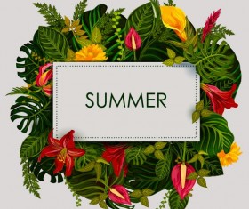 Summer background with tropical plant and flower vector 10
