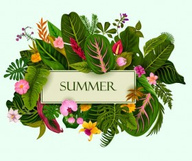 Summer background with tropical plant and flower vector 11