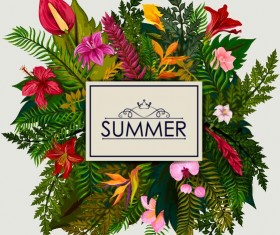 Summer background with tropical plant and flower vector 13