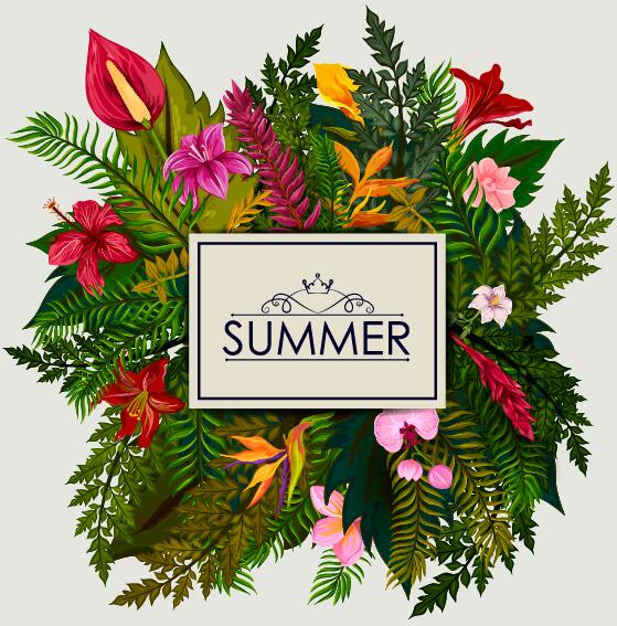 Summer background with tropical plant and flower vector 13