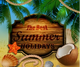 Summer beach with wooded sign vector background 01