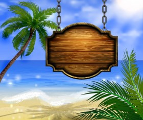 Summer beach with wooded sign vector background 02