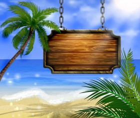 Summer beach with wooded sign vector background 03
