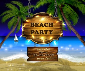 Summer beach with wooded sign vector background 07