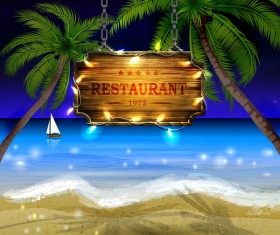 Summer beach with wooded sign vector background 08