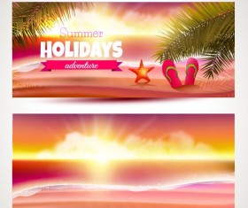 Summer holiday banner with sunset vector