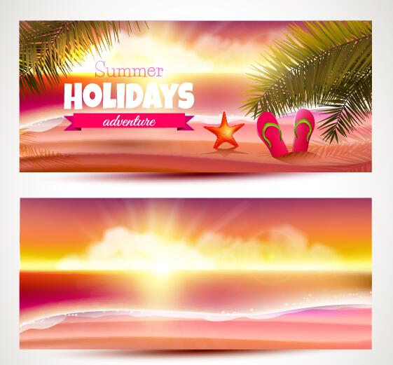 Summer holiday banner with sunset vector