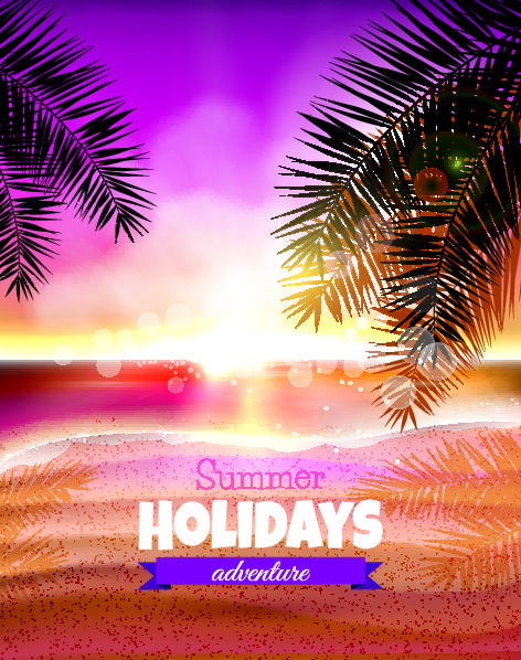 Summer holiday beach with purple background vector