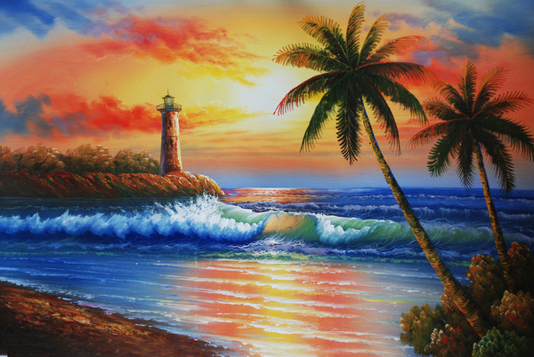 Sunrise at sea landscape painting Stock Photo