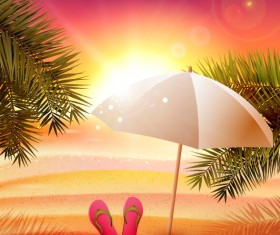 Sunset beach with summer background vector