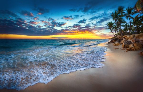 Sunset tropical island beach view Stock Photo 05