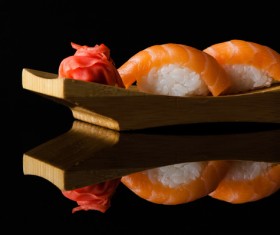 Sushi in a plate on a black background Stock Photo 02