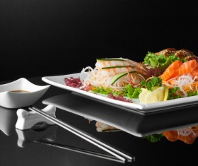 Sushi in a plate on a black background Stock Photo 08