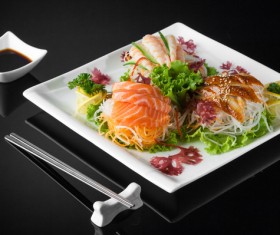 Sushi in a plate on a black background Stock Photo 09